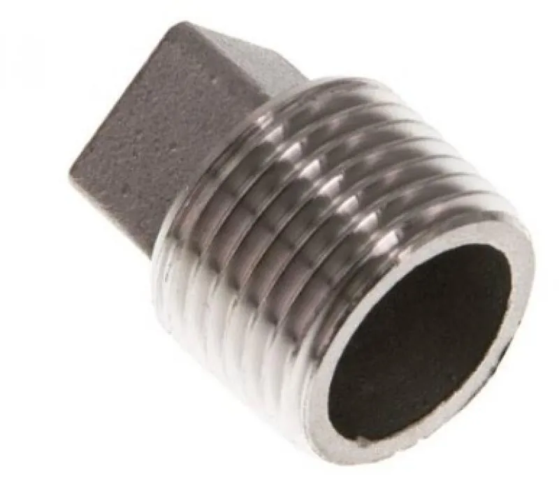 exemplarische Darstellung Edelstahl V4A Verschlussstopfen (1.4408) mit Außenvierkant und konischem Gewinde (PN 16)